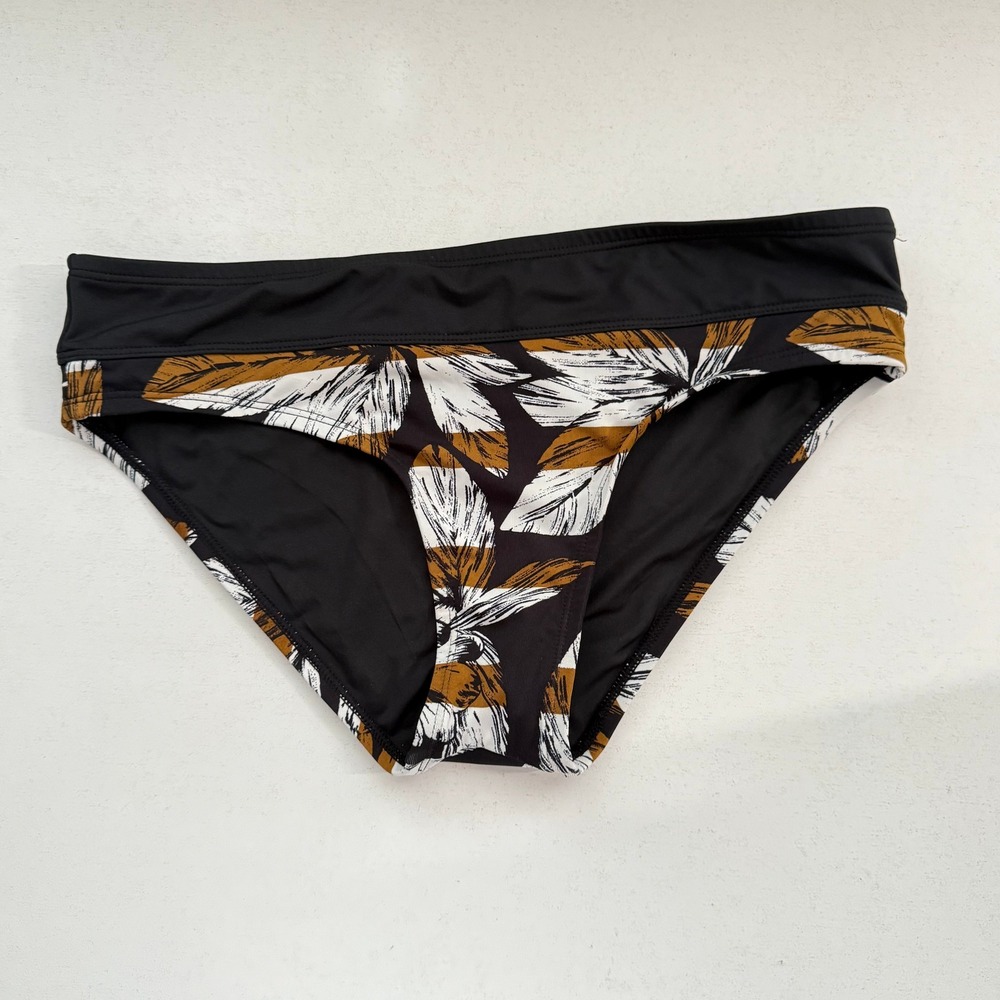 Carve Designs Bikini Bottoms Womens Small Black Gold Tropical Leaf Swim Briefs